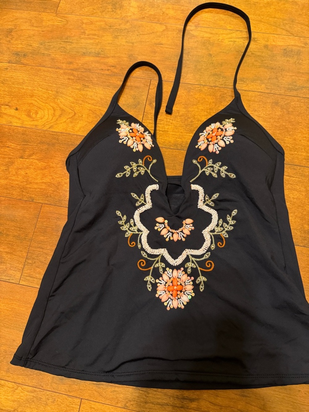 Reaction Kenneth Cole Black Embroidered Halter Camisole with Coral Accents